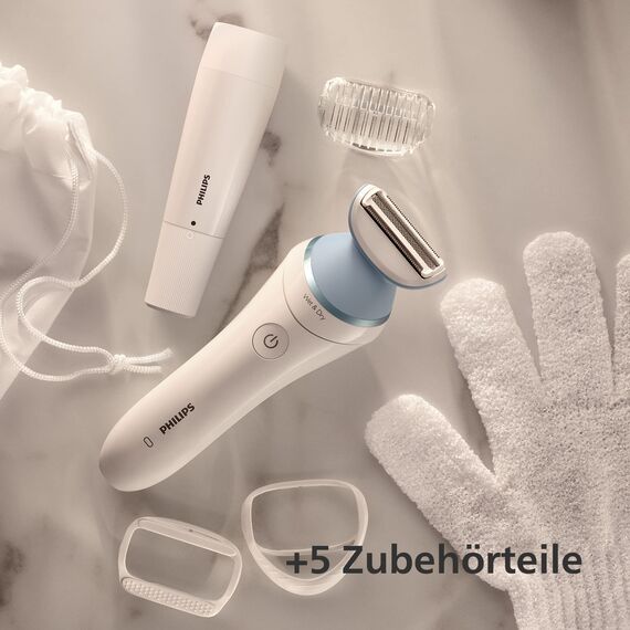 Philips Lady Shaver Series 8000 – Kabelloser Nass- Trockenrasierer inkl. 5 Zubehörteilen & Gesichtshaarentferner (Modell BRL166/91)