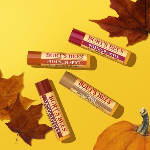 Burt's Bees Geschenkset | Lippenbalsam-Set mit Bienenwachs und Vitamin E | 100 % natürlichen Ursprungs | Chai Tea, Kürbisgewürz, Vanille-Ahorn, Granatapfel | 4 x 4,25 g