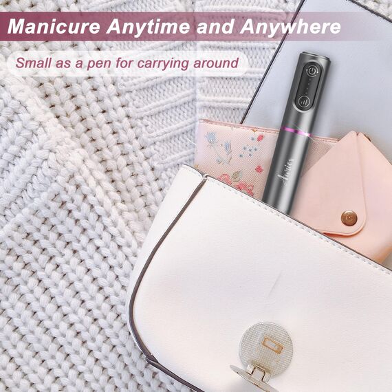 Nagelfräser für Gelnägel Kabellos, Auriox Elektrische Nagelfeile Fräser für Gelnägel, USB Wiederaufladbare, 25000u/min 3 Geschwindigkeitsstufen einstellbar, Maniküre Pediküre Set, Nail Drill