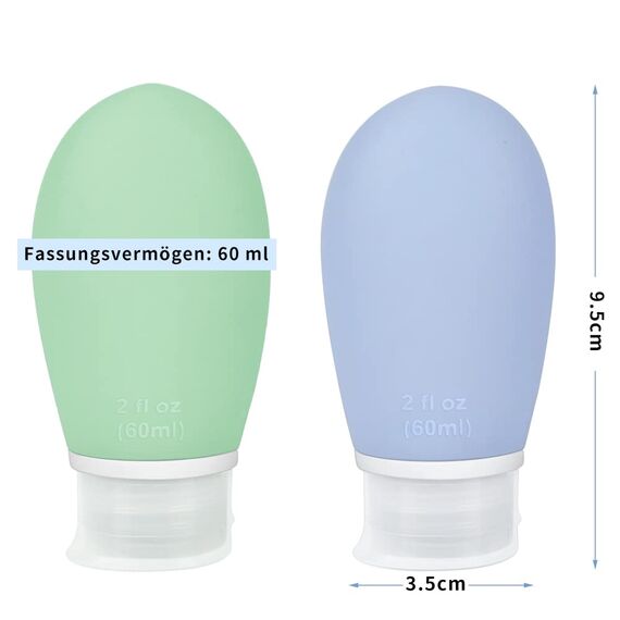 Opret 4 Stück Silikon Reiseflaschen Set, 60ml Auslaufsicher Nachfüllbare Portable Reise Container für Shampoo Creme Spülung, BPA-frei und TSA-geprüft