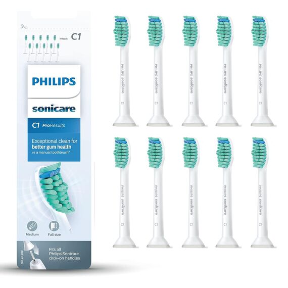 Philips Sonicare C1 ProResults-Bürstenköpfe für elektrische Schallzahnbürsten, 10 Stück (Modell HX6010/32)