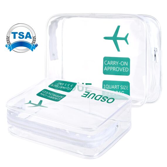 OSDUE 2 Stück Kulturbeutel Transparent, Flugzeug PVC Kosmetiktasche Wasserdicht, Handgepäck-Reisezubehör, Kulturtaschen für Männer, Frauen, Kinder, Familie (Grün)