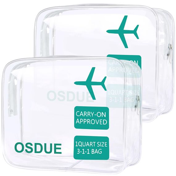 OSDUE 2 Stück Kulturbeutel Transparent, Flugzeug PVC Kosmetiktasche Wasserdicht, Handgepäck-Reisezubehör, Kulturtaschen für Männer, Frauen, Kinder, Familie (Grün)