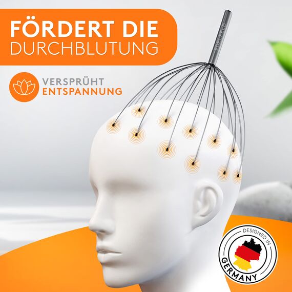 Die entspannende Kopfmassage Spinne mit 28 Fingern von Edelfeld [VERBESSERTE VERSION 2025] -Kopfmassagegerät mit Auslegern auf 2 Ebenen - Kopfkrauler mit Wohlfühl-Noppen - Massagespinne als Geschenk