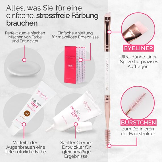 RB RENATA BEAUTY Augenbrauenfarbe Set – Brow Färbeset inkl. Entwickler & Stylingbürste – Augenbrauen Färbeset – Eyebrow Dye Kit mit bis zu 4 Wochen Halt – Brow Tint für Natürlichen Look [Braun]