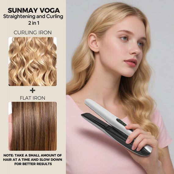 SUNMAY Voga Glätteisen Kabellos, Titan Glätteisen Locken und Glätten 2 in 1, Tragbares Akku Haarglätter, Kabelloser Haarglätter Mini Reiseglätteisen, 3 Ainstellbaren Temperaturen, 5000mAh Akku