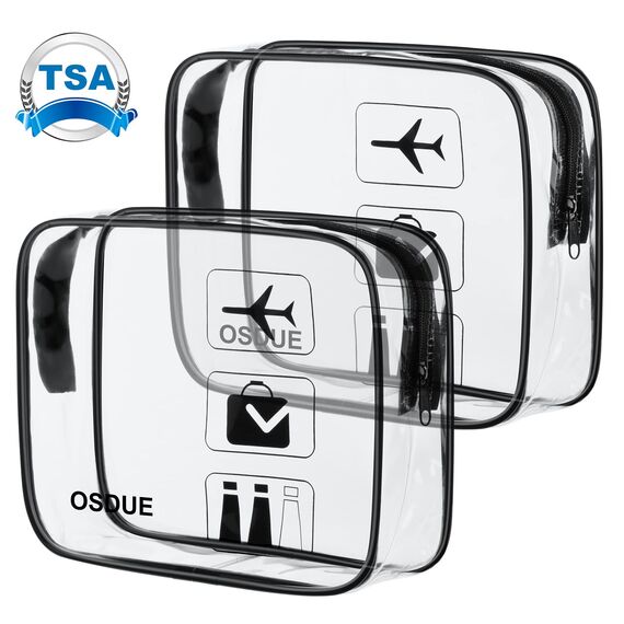 OSDUE 2 Stück Kulturbeutel Transparent, Flugzeug PVC Kosmetiktasche Wasserdicht, Handgepäck-Reisezubehör, Kulturtaschen für Männer, Frauen, Kinder, Familie (Schwarz)