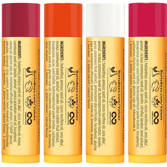 Burt's Bees Lippenbalsam-Geschenkset, 4 Lippenbalsam, Granatapfel, Kokosnuss und Birne, Süße Mandarine, Frisch gepflückt, 4 x 4,25 g
