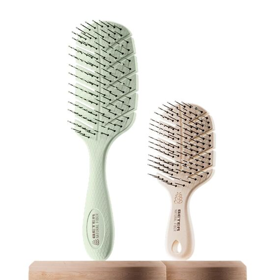 Beter - Haarbürsten-Set – Anti-Zug-Bürste + Mini-Bürste, ideal für Reisen – nachhaltig und recycelbar. NATURAL FIBER