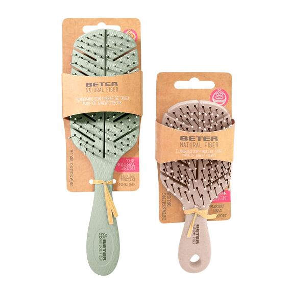 Beter - Haarbürsten-Set – Anti-Zug-Bürste + Mini-Bürste, ideal für Reisen – nachhaltig und recycelbar. NATURAL FIBER