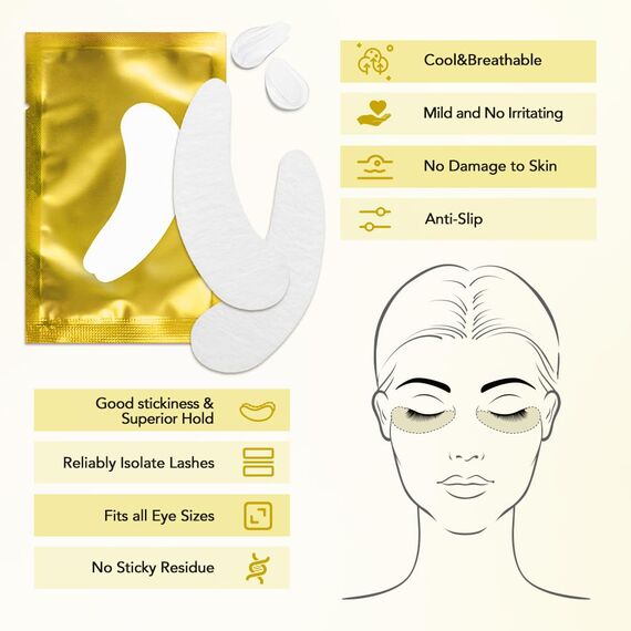 50 Paar Augenpads für Wimpernverlängerung Wimpern Pads Wimpernverlängerung Pad Augenpads Wimpern Lint Free Eye Gel Patch Eyelash Extension Pads Wimpernlifting Pad Lash pads(Willowleaves Gold)