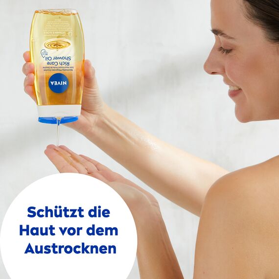 NIVEA Reichhaltig Pflegendes Duschöl (200 ml), sanftes Duschgel mit natürlichen Ölen und Vitaminen, reichhaltige Pflegedusche für ein geschmeidiges Hautgefühl