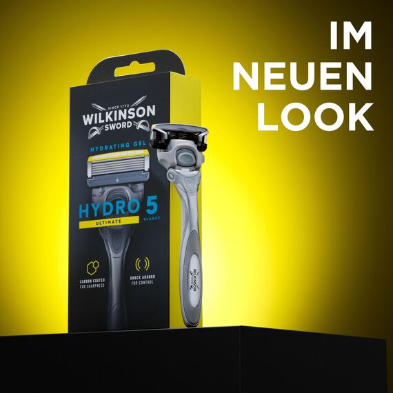 Wilkinson Sword - Hydro 5 Ultimate Rasierer für Männer, Rasiergriff + 5 Rasierklingen, Feuchtigkeitsspendende Gel-Pools und Schockabsorptions-Technologie