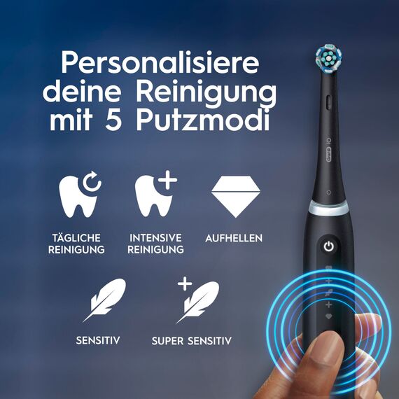 Oral-B iO Series 5 Elektrische Zahnbürste — Electric Toothbrush, Inkl. 1 Aufsteckbürste, Reise-Etui — 5 Putzmodi für Zahnpflege, Zahnbürste Elektrisch, Designed by Braun, Schwarz