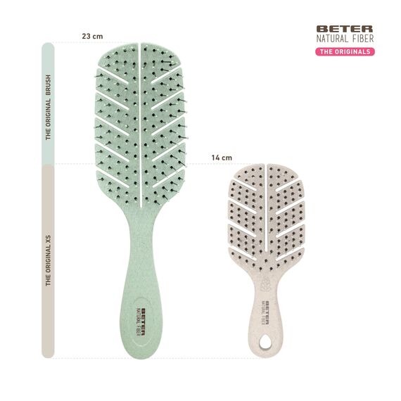 Beter - Haarbürsten-Set – Anti-Zug-Bürste + Mini-Bürste, ideal für Reisen – nachhaltig und recycelbar. NATURAL FIBER