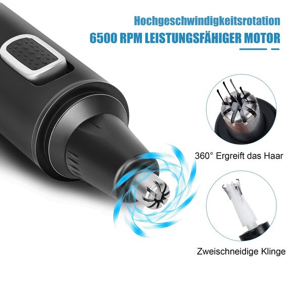 Nasenhaartrimmer Herren, 2 in 1 Nasenhaartrimmer, Nasenhaarschneider, Ohrhaarschneider, Augenbrauen-Lippenhaare Schmerzloser Epilierer, IPX7 Waschbarer Gesichtshaarentferner für Männer und Frauen