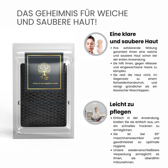 Afrikanischer Netzschwamm XL, African Net Sponge, ​Djampe, Afrikanisches Duschnetz, Badeschwamm, Peeling-Handschuh, Toilettenblume, Zubehör für Damen, Herren, Kinder, Körperpeeling (SCHWARZ)