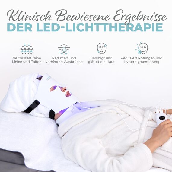 Nourished Bodynskin LED Lichttherapie Gesichts- & Halsmaske - Gesichtspflegegerät - 7 Farben Rot & Blau - Verjüngung, Anti-Aging-Produkt gegen Falten