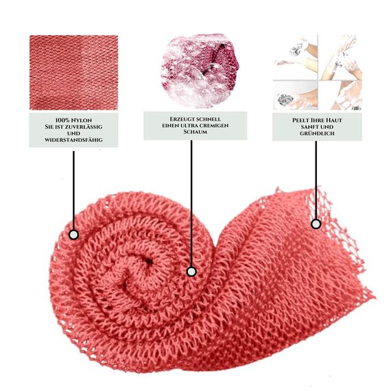 Sarhaana Afrikanischer Netzchwamm XL Afrikanischer Afrikanische Badeschwamm Netz Peeling, Peeling-Handschuh, Toilettenblume, Zubehör für Damen, Herren, Kinder, Körperpeeling (KORALLE)