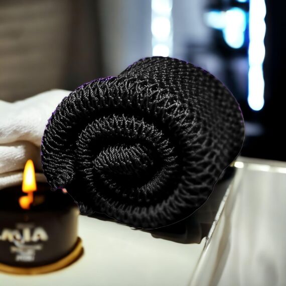 Afrikanischer Netzschwamm XL, African Net Sponge, ​Djampe, Afrikanisches Duschnetz, Badeschwamm, Peeling-Handschuh, Toilettenblume, Zubehör für Damen, Herren, Kinder, Körperpeeling (SCHWARZ)