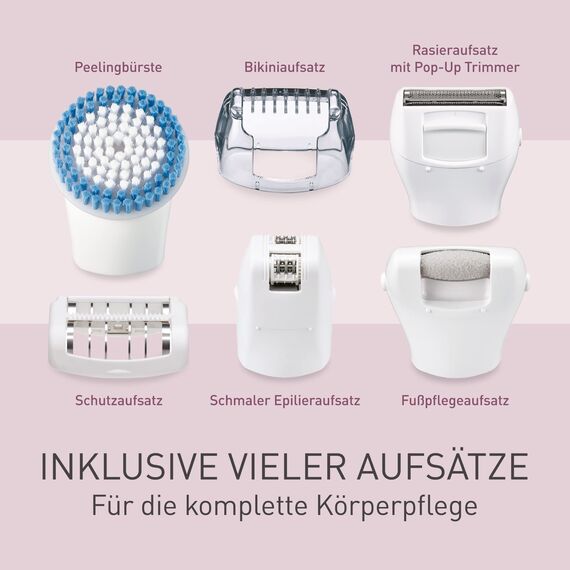 Panasonic ES-EY90 Nass/Trockenepilierer Damen, Dual Disc mit 60 Pinzetten, 90° schwenkbarer Kopf, 3 Geschwindigkeiten & LED-Licht, 30 Min. Betrieb, kabellos, Haarentferner, Scher- und Fußpflegekopf