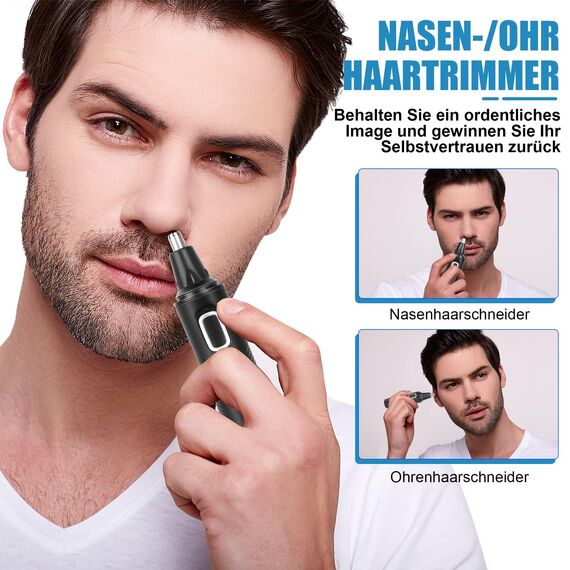 Nasenhaartrimmer Herren, 2 in 1 Nasenhaartrimmer, Nasenhaarschneider, Ohrhaarschneider, Augenbrauen-Lippenhaare Schmerzloser Epilierer, IPX7 Waschbarer Gesichtshaarentferner für Männer und Frauen