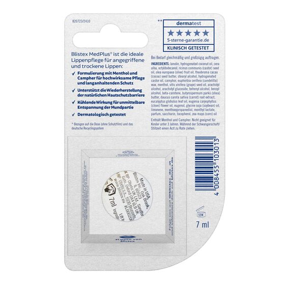 Blistex MedPlus Tiegel | Cooling Care | Pflegt intensiv & Schützt langanhaltend | 7 ml