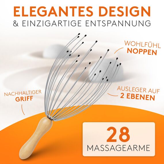 Die entspannende Kopfmassage Spinne mit 28 Fingern von Edelfeld [VERBESSERTE VERSION 2025] -Kopfmassagegerät mit Auslegern auf 2 Ebenen - Kopfkrauler mit Wohlfühl-Noppen - Massagespinne als Geschenk