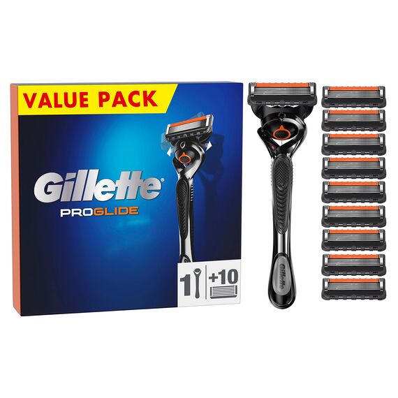 Gillette ProGlide Rasierer für Männer, 1 Nassrasierer Herren + 10 Ersatzklingen, entwickelt für eine gründliche Rasur, mit Gleitstreifen, Geschenk für Männer