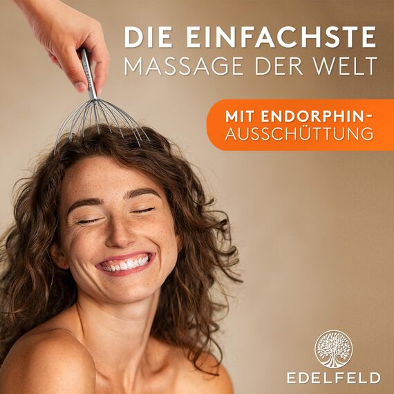 Die entspannende Kopfmassage Spinne mit 28 Fingern von Edelfeld [VERBESSERTE VERSION 2025]- Mit Geschenkverpackung & Schleife - Kopfmassagegerät als Geschenk mit Auslegern auf 2 Ebenen Wohlfühl-Noppen