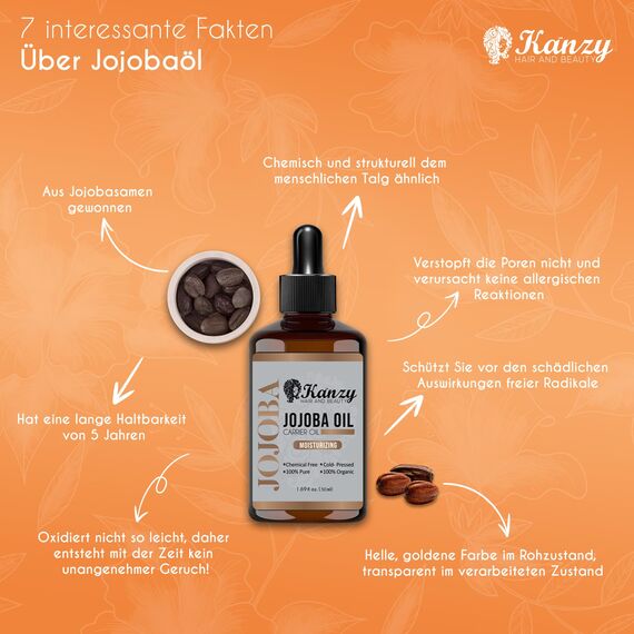 Kanzy Jojobaöl Bio Kaltgepresst 100% Rein Gold 50ml für Haut Haare Nägel Gesichtsöl Körperöl Vegan Hexanfreies Bio Jojoba öl Anti-Aging Anti-Falten Natürlich Intensivpflege Feuchtigkeitspflege