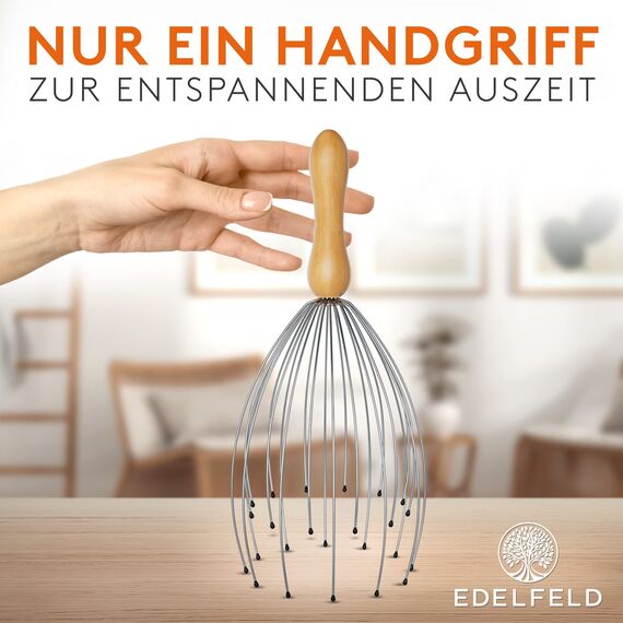 Die entspannende Kopfmassage Spinne mit 28 Fingern von Edelfeld [VERBESSERTE VERSION 2025] -Kopfmassagegerät mit Auslegern auf 2 Ebenen - Kopfkrauler mit Wohlfühl-Noppen - Massagespinne als Geschenk