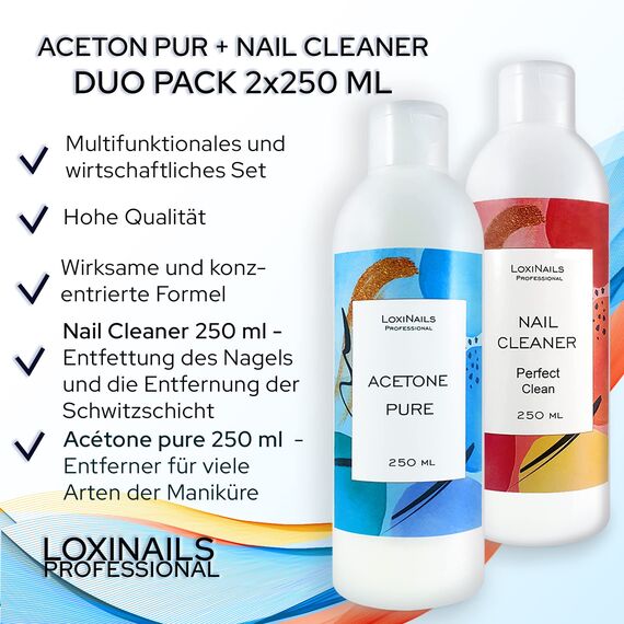 Nail Cleaner - Aceton 2x250 ml SET - UV Gel Nagellackentferner - Nagelreiniger Entfetter LoxiNails