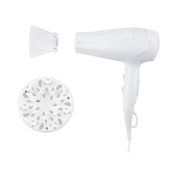 Remington Haartrockner Ionen [leicht, Diffusor & Stylingdüse] weiß (2200W, Keramik-Ionen: schonendes Styling & gleichmäßige Wärmeverteilung, 3 Heiz- & 2 separate Gebläsestufen + Abkühlstufe) D3199