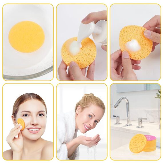 AUAUY 60 Stück Komprimierte Gesichtsschwämme, Zellulose Gesichtsschwämme, Abschminken Schwamm Pads, 100% Naturkosmetikschwämme zur Gesichtsreinigung, Peeling-Maske, SPA Massage, Make-up-Entfernung