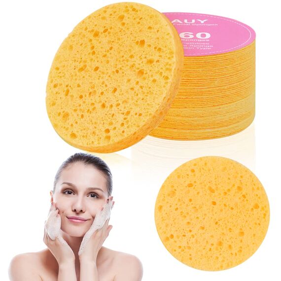 AUAUY 60 Stück Komprimierte Gesichtsschwämme, Zellulose Gesichtsschwämme, Abschminken Schwamm Pads, 100% Naturkosmetikschwämme zur Gesichtsreinigung, Peeling-Maske, SPA Massage, Make-up-Entfernung