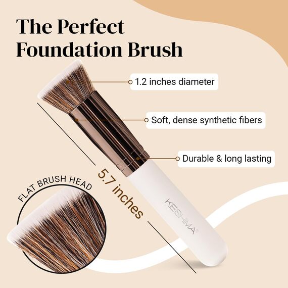 Keshima Foundation Pinsel Flat Top Kabuki – Premium-Foundation-Pinsel für flüssiges Make-up, Creme und Puder – Polier-, Misch- und Gesichtspinsel (normale Größe, weiß)