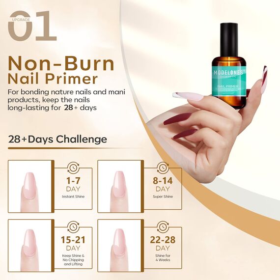 Modelones Top und Base Coat Nail Primer Set, 15ml 3pcs UV LED Gel Nagellack No Wipe Unterlack und Überlack Nägel Gellack Nageldesign Maniküre Set