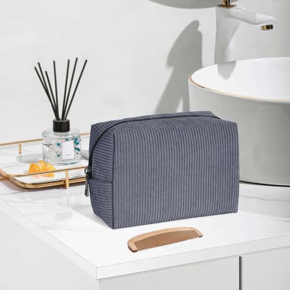 MAANGE Make up Tasche für Frauen Kleine Kosmetiktaschen Cord Schminktasche Reise Kosmetiktaschen mit Metall Reißverschluss Make up Tasche für Reisen (grau)