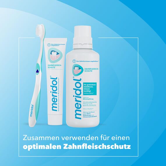 meridol Zahnbürste Zahnfleischschutz, weich, 4 Stück - Handzahnbürste für eine schonende Reinigung von Zähnen am Zahnfleischsaum