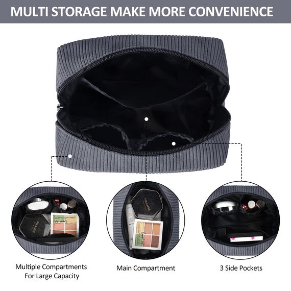 MAANGE Make up Tasche für Frauen Kleine Kosmetiktaschen Cord Schminktasche Reise Kosmetiktaschen mit Metall Reißverschluss Make up Tasche für Reisen (grau)