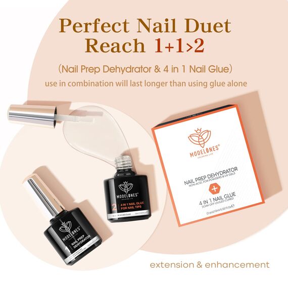 modelones Nagelkleber 6 in 1 und Primer für Gelnägel 2x10 ML, Nail Glue Gel für Nail Tips, Nagelspitzen, Press on Nails Nageltips UV Nagelkleber Brauchen Aushärten unter UV Nagellampe
