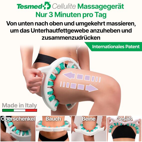 TESMED CELLULITE Manuelles Anti-Cellulite Massagegerät Made in Italy - Patentiert - Getestete Wirksamkeit - Massage-Roller für Oberschenkel, Gesäß, Hautstraffung
