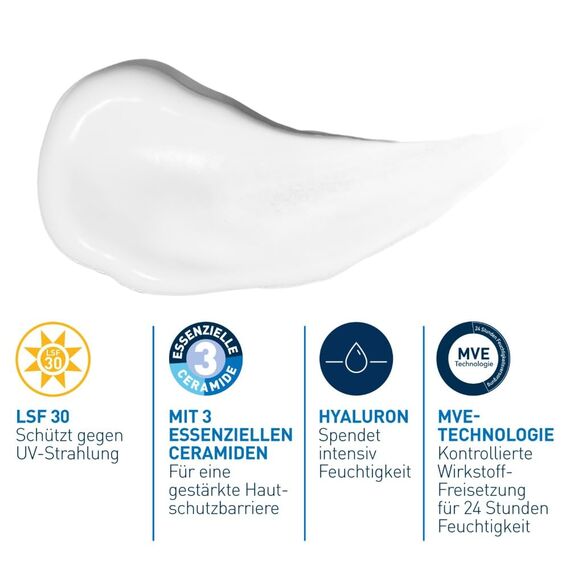 CeraVe CeraVe Feuchtigkeitsspendende Gesichtscreme mit LSF 30, Beruhigende Tagescreme für normale bis trockene Haut, Mit 3 essenziellen Ceramiden, Hyaluron und Niacinamid, 2 x 52 ml