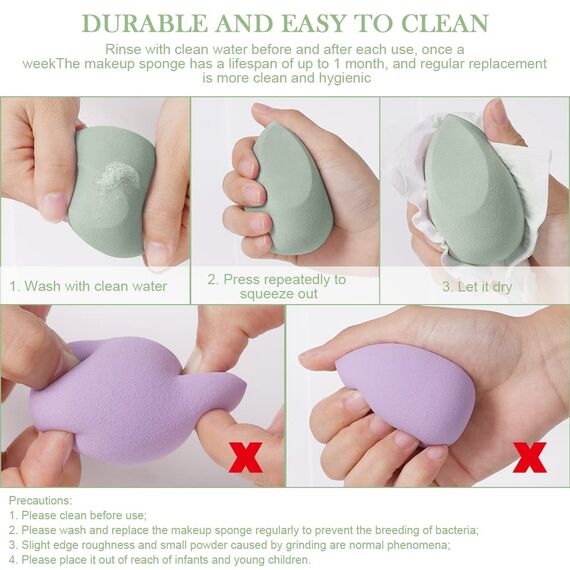 AUAUY 4 PCS Make up Schwamm Set, Foundation Blending Beauty Sponge, Beauty Makeup Schwämme Blender für Flüssigkeit Foundation Puder Sonnenschutz und Creme mit 1 Schwammhalter, 1 Puderquaste