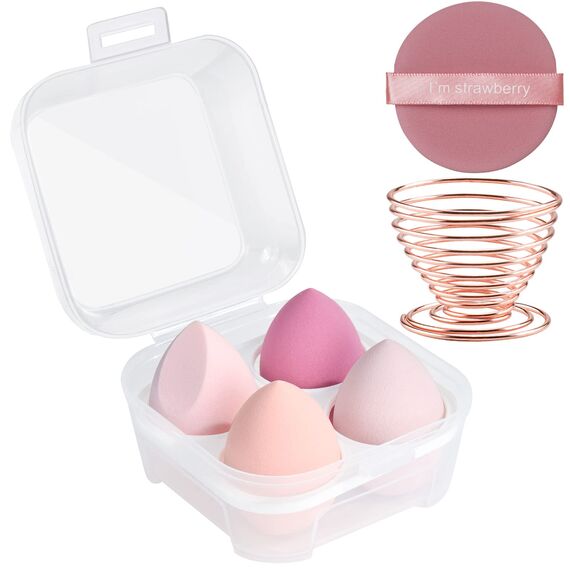AUAUY 4 PCS Make up Schwamm Set, Foundation Blending Beauty Sponge, Beauty Makeup Schwämme Blender für Flüssigkeit Foundation Puder Sonnenschutz und Creme mit 1 Schwammhalter, 1 Puderquaste