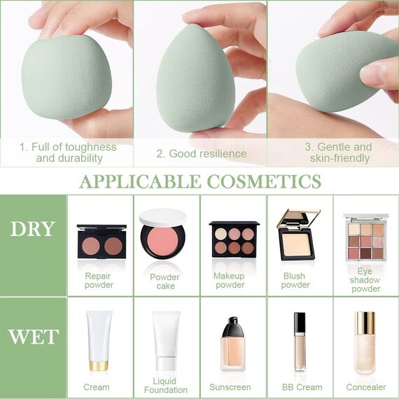 AUAUY 4 PCS Make up Schwamm Set, Foundation Blending Beauty Sponge, Beauty Makeup Schwämme Blender für Flüssigkeit Foundation Puder Sonnenschutz und Creme mit 1 Schwammhalter, 1 Puderquaste
