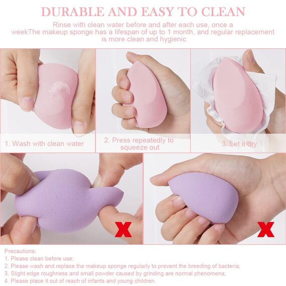 AUAUY 4 PCS Make up Schwamm Set, Foundation Blending Beauty Sponge, Beauty Makeup Schwämme Blender für Flüssigkeit Foundation Puder Sonnenschutz und Creme mit 1 Schwammhalter, 1 Puderquaste