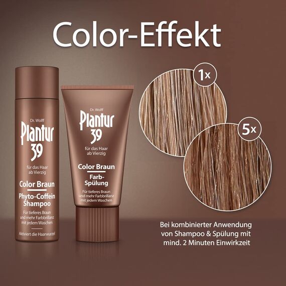 Plantur 39 Color Braun Phyto-Coffein-Shampoo – 2 x 250 ml - für braunes Haar – kaschiert graue Haare – Pflegeshampoo zur Vorbeugung vor menopausalem Haarausfall
