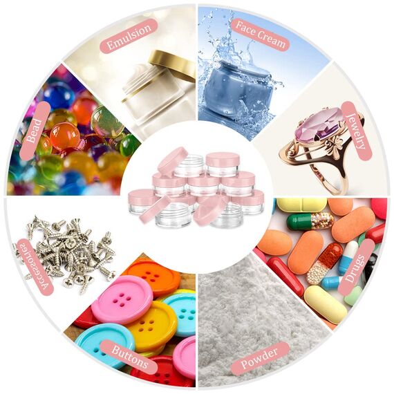 Flintronic 64 Stück Döschen, 5ml Plastik Döschen, Leerdose klarer Tiegel, Cremedose Leer Transparent Tiegel mit Spatel und Etikett，Reise Töpfchen Döschen Set für Mini-Kerzen Kosmetik, Hellrosa